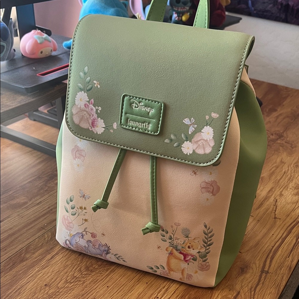NWT Loungefly Disney Winnie the Pooh Florals Mini Green and Cream Backpack